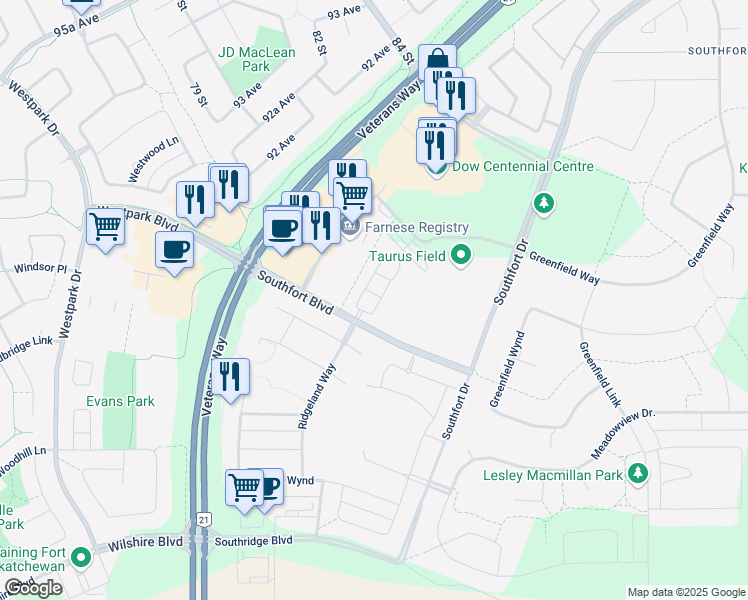 map of restaurants, bars, coffee shops, grocery stores, and more near 8401 Southfort Boulevard in Fort Saskatchewan