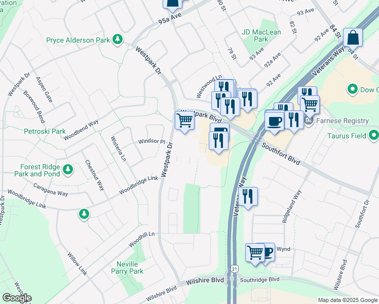 map of restaurants, bars, coffee shops, grocery stores, and more near 50 Westpark Boulevard in Fort Saskatchewan