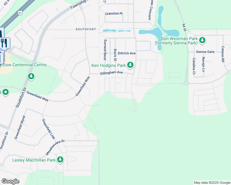 map of restaurants, bars, coffee shops, grocery stores, and more near Dawson Avenue in Fort Saskatchewan