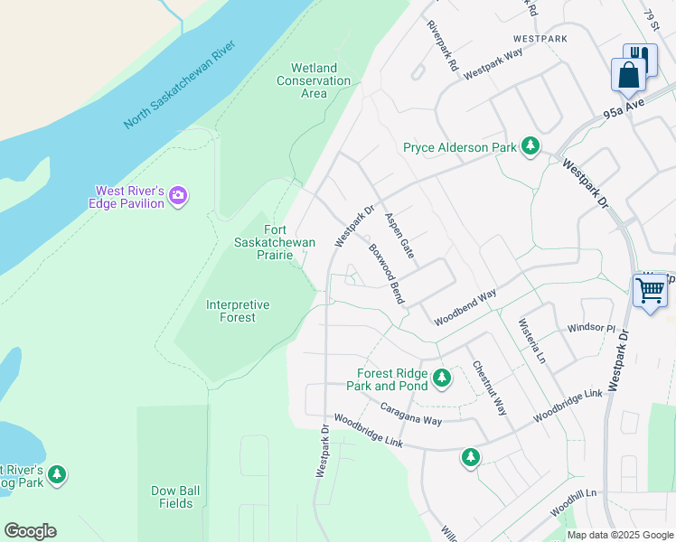 map of restaurants, bars, coffee shops, grocery stores, and more near 73 Birch Place in Fort Saskatchewan