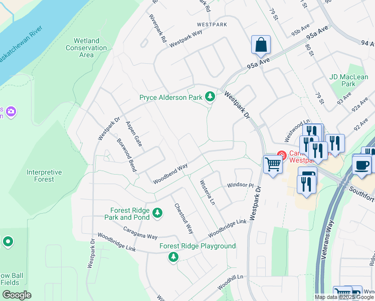 map of restaurants, bars, coffee shops, grocery stores, and more near 94 Wedgewood Crescent in Fort Saskatchewan