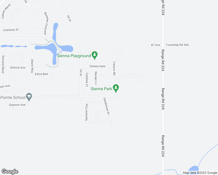 map of restaurants, bars, coffee shops, grocery stores, and more near 109 Catalina Court in Fort Saskatchewan