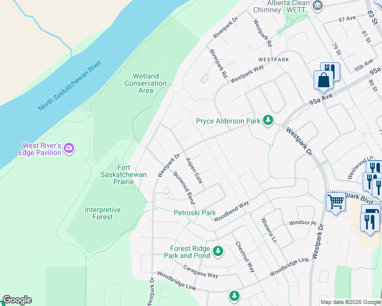 map of restaurants, bars, coffee shops, grocery stores, and more near 6 Ash Point in Fort Saskatchewan