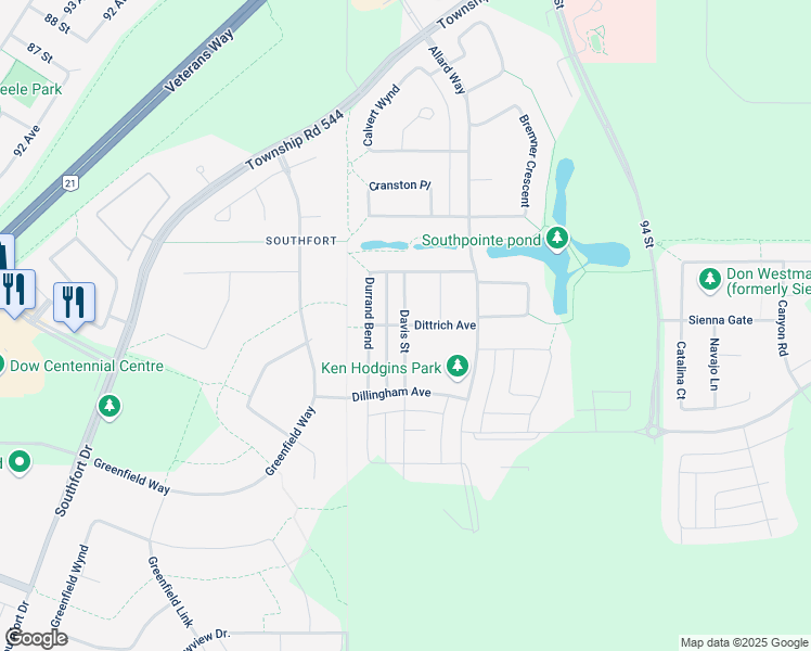 map of restaurants, bars, coffee shops, grocery stores, and more near Davis Street in Fort Saskatchewan