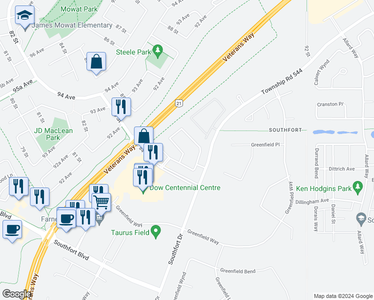 map of restaurants, bars, coffee shops, grocery stores, and more near 200 Galloway Wynd in Fort Saskatchewan