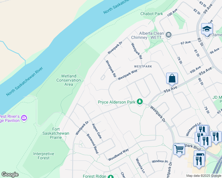 map of restaurants, bars, coffee shops, grocery stores, and more near 182 Westpark Way in Fort Saskatchewan