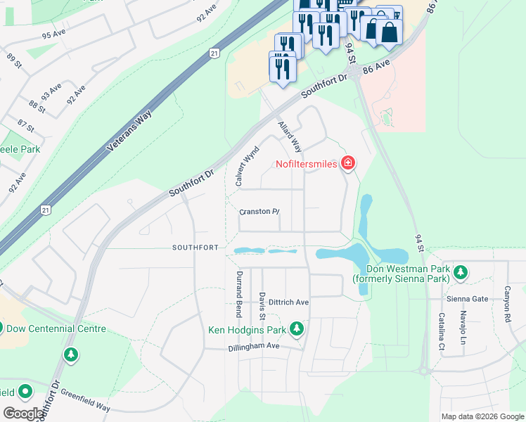 map of restaurants, bars, coffee shops, grocery stores, and more near 140 Cranston Place in Fort Saskatchewan