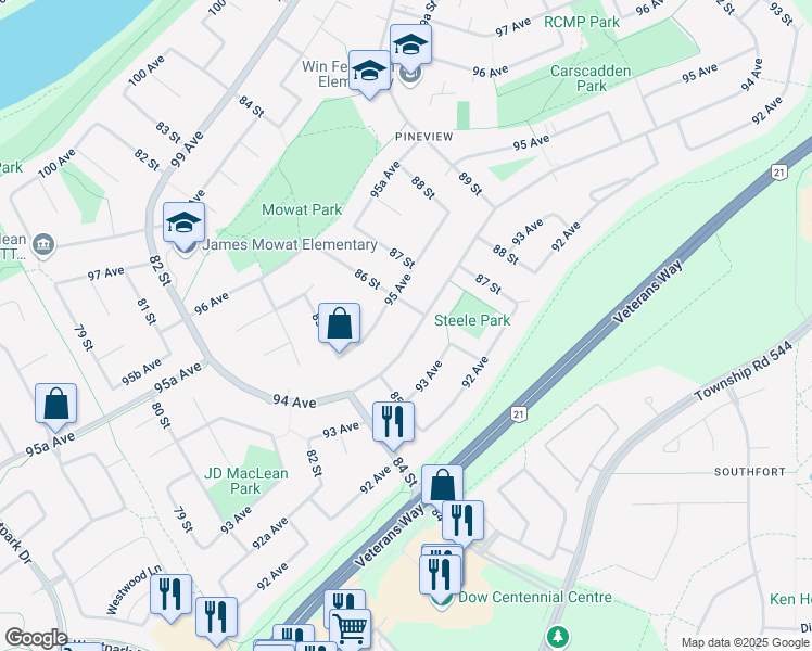 map of restaurants, bars, coffee shops, grocery stores, and more near 8523 94 Avenue in Fort Saskatchewan
