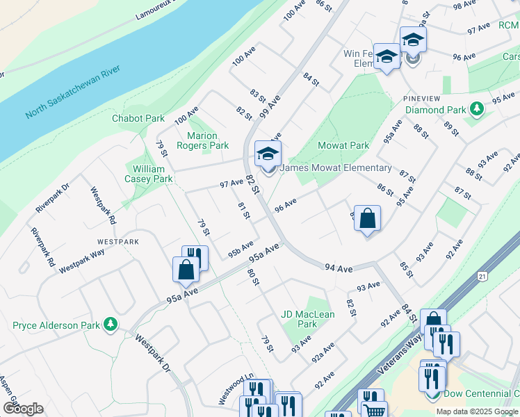 map of restaurants, bars, coffee shops, grocery stores, and more near 9606 82 Street in Fort Saskatchewan