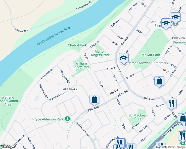 map of restaurants, bars, coffee shops, grocery stores, and more near 9650 79 Street in Fort Saskatchewan