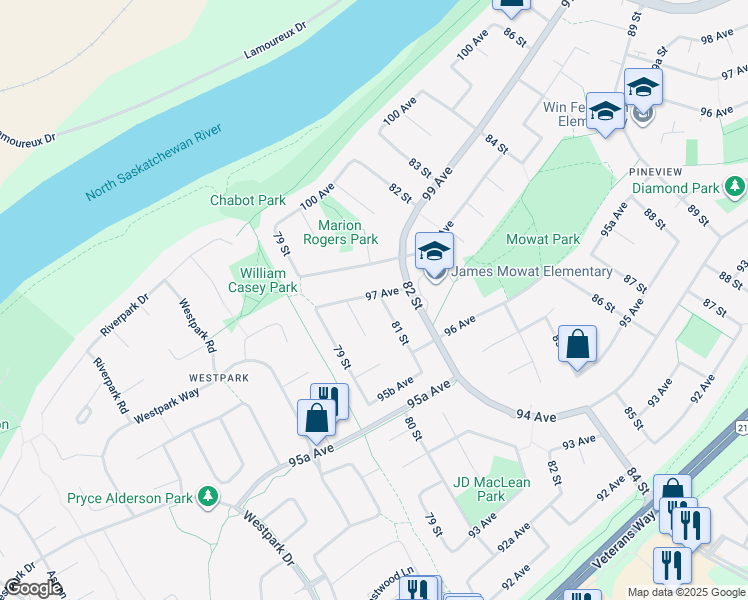 map of restaurants, bars, coffee shops, grocery stores, and more near 8009 97 Avenue in Fort Saskatchewan