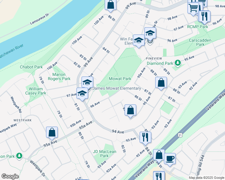 map of restaurants, bars, coffee shops, grocery stores, and more near 8244 96 Avenue in Fort Saskatchewan