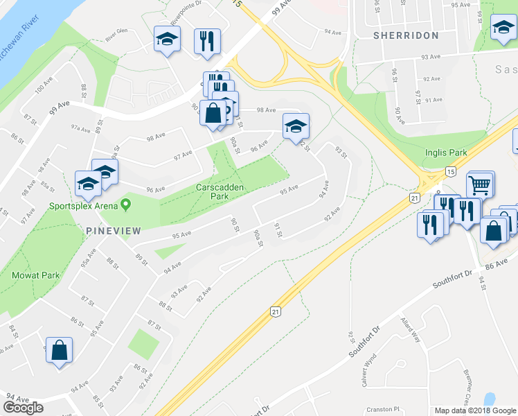 map of restaurants, bars, coffee shops, grocery stores, and more near 9001 95 Avenue in Fort Saskatchewan