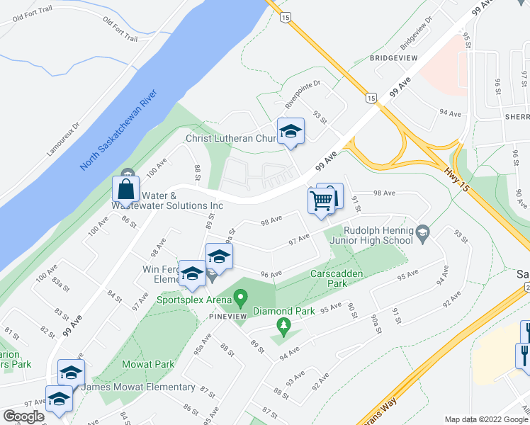 map of restaurants, bars, coffee shops, grocery stores, and more near 8902 98 Avenue in Fort Saskatchewan
