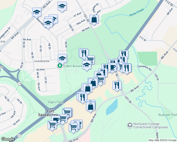 map of restaurants, bars, coffee shops, grocery stores, and more near in Fort Saskatchewan