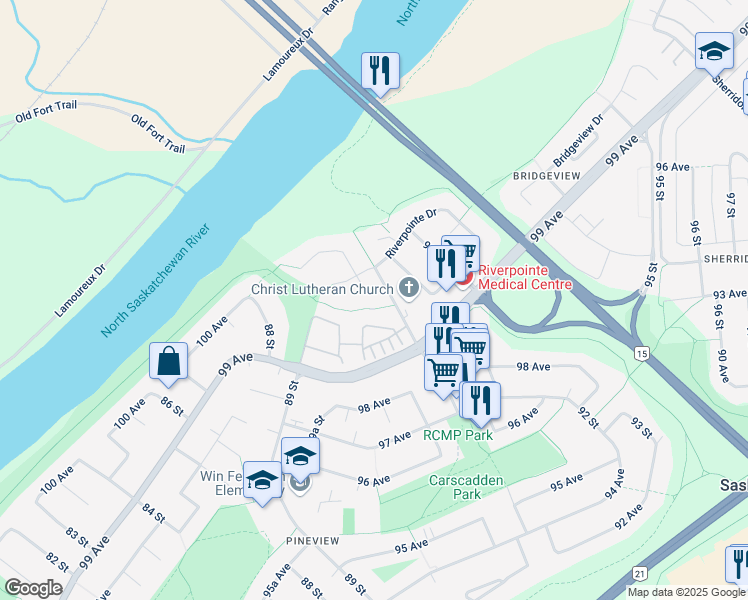 map of restaurants, bars, coffee shops, grocery stores, and more near 35 River Glen in Fort Saskatchewan