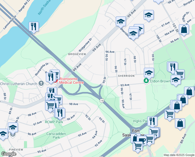 map of restaurants, bars, coffee shops, grocery stores, and more near 9421 94 Avenue in Fort Saskatchewan