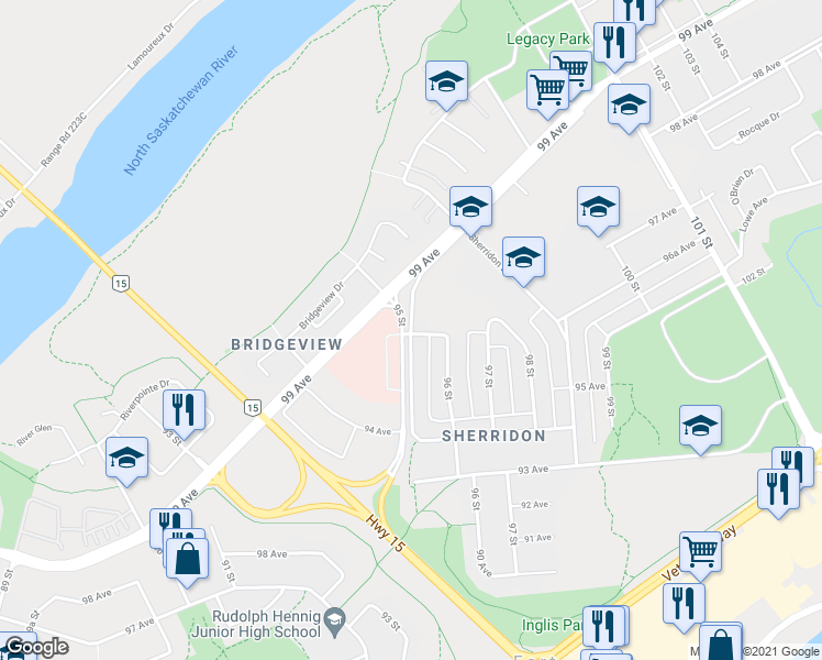 map of restaurants, bars, coffee shops, grocery stores, and more near 9601 95 Street in Fort Saskatchewan