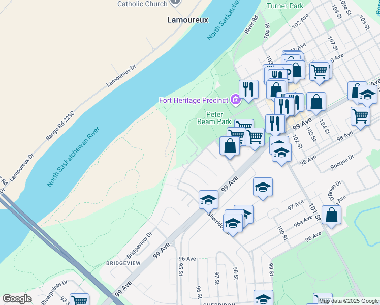 map of restaurants, bars, coffee shops, grocery stores, and more near 1 Century Villas Court in Fort Saskatchewan