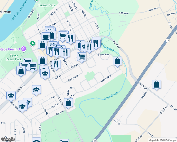 map of restaurants, bars, coffee shops, grocery stores, and more near 11 Langley Drive in Fort Saskatchewan