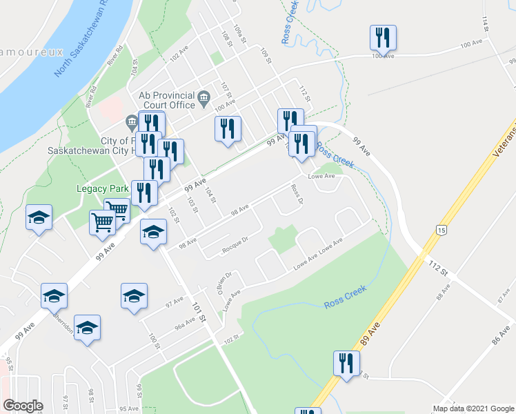 map of restaurants, bars, coffee shops, grocery stores, and more near 10503 98 Avenue in Fort Saskatchewan