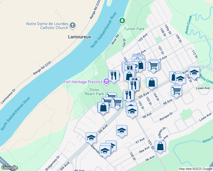 map of restaurants, bars, coffee shops, grocery stores, and more near 10006 100 Avenue in Fort Saskatchewan