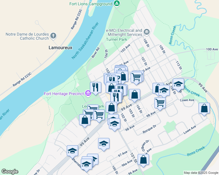 map of restaurants, bars, coffee shops, grocery stores, and more near 10202 B 100 Avenue in Fort Saskatchewan