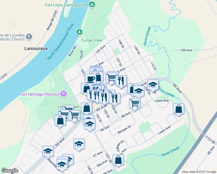 map of restaurants, bars, coffee shops, grocery stores, and more near 9904 104 Street in Fort Saskatchewan
