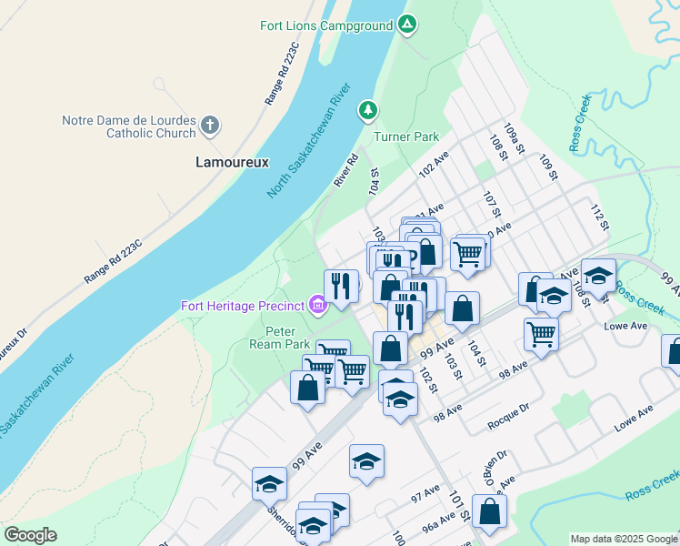 map of restaurants, bars, coffee shops, grocery stores, and more near 10017 101 Street in Fort Saskatchewan