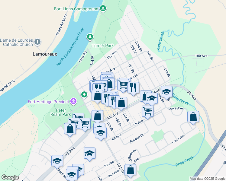 map of restaurants, bars, coffee shops, grocery stores, and more near in Fort Saskatchewan
