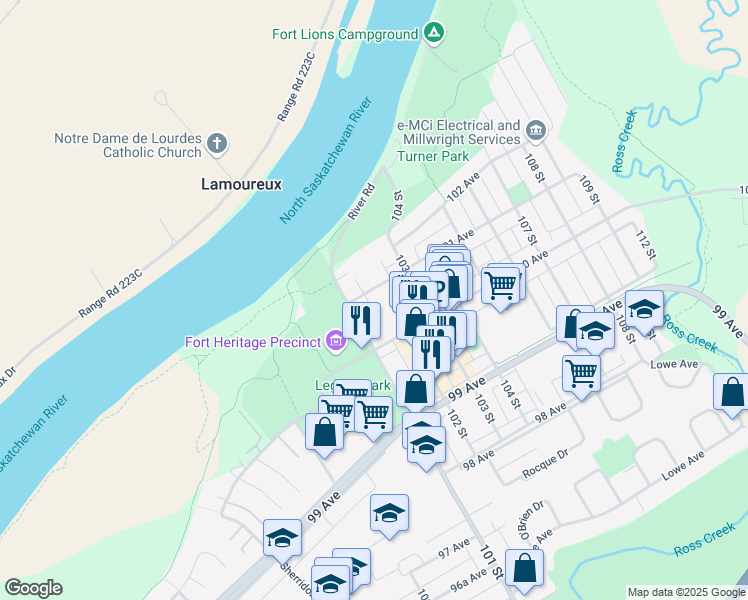 map of restaurants, bars, coffee shops, grocery stores, and more near 10014 102 Street in Fort Saskatchewan