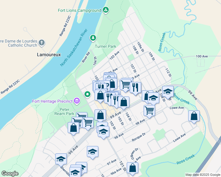 map of restaurants, bars, coffee shops, grocery stores, and more near in Fort Saskatchewan