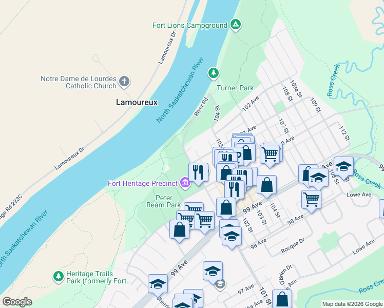 map of restaurants, bars, coffee shops, grocery stores, and more near 10101 101 Street in Fort Saskatchewan