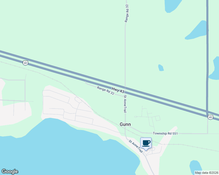 map of restaurants, bars, coffee shops, grocery stores, and more near Alberta 43 in Gunn