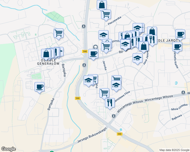 map of restaurants, bars, coffee shops, grocery stores, and more near in Olsztyn