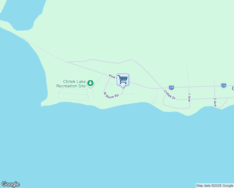 map of restaurants, bars, coffee shops, grocery stores, and more near North Shore Road in Chitek Lake