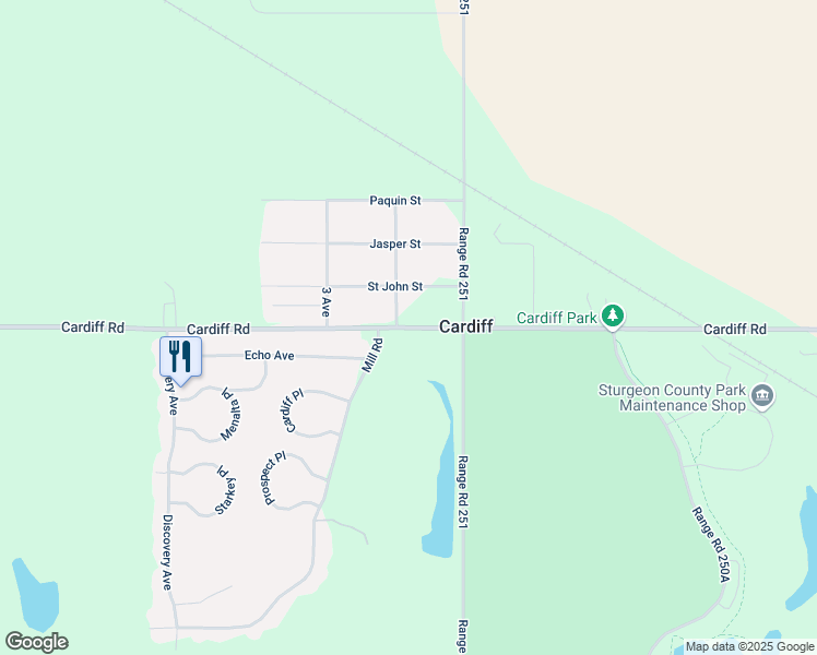 map of restaurants, bars, coffee shops, grocery stores, and more near 105 Cardiff Road in Morinville