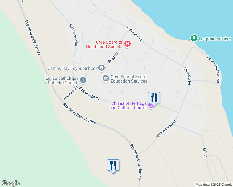 map of restaurants, bars, coffee shops, grocery stores, and more near Cluster F0 in Chisasibi