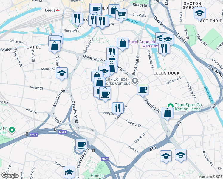map of restaurants, bars, coffee shops, grocery stores, and more near Unit 4 Junction Road in West Yorkshire