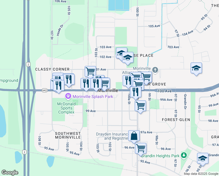 map of restaurants, bars, coffee shops, grocery stores, and more near in Morinville