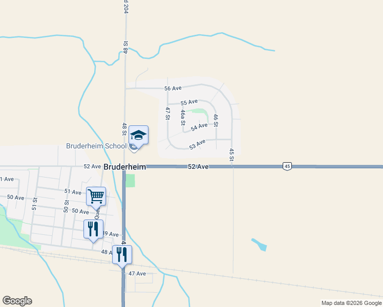 map of restaurants, bars, coffee shops, grocery stores, and more near 4617 53 Avenue in Bruderheim
