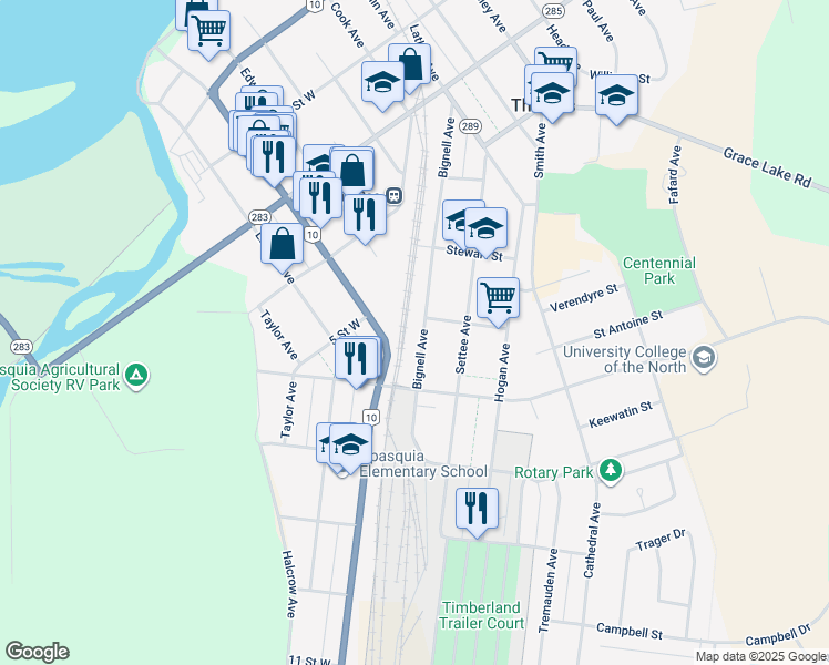 map of restaurants, bars, coffee shops, grocery stores, and more near 614 Bignell Avenue in The Pas