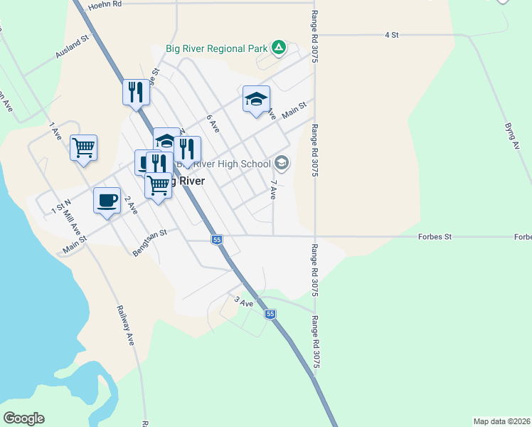 map of restaurants, bars, coffee shops, grocery stores, and more near 500 5 Avenue in Big River