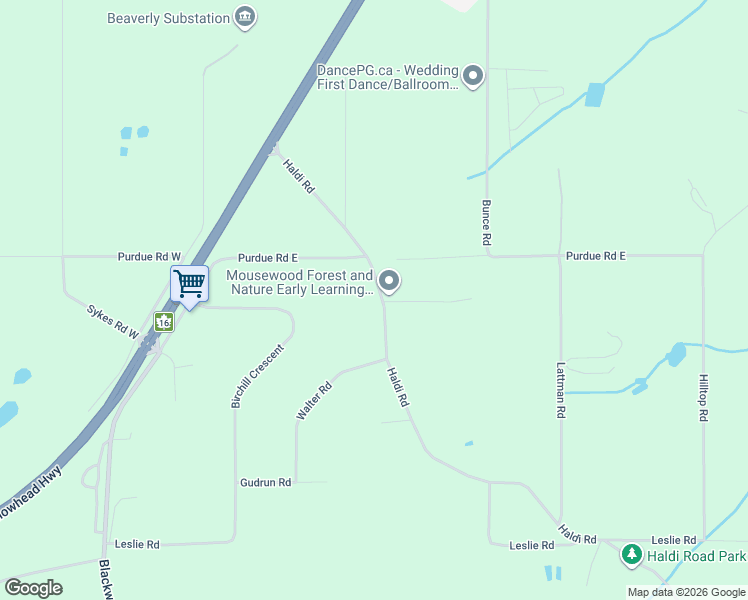 map of restaurants, bars, coffee shops, grocery stores, and more near 8911 Haldi Road in Prince George