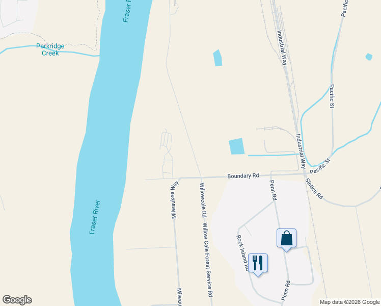 map of restaurants, bars, coffee shops, grocery stores, and more near 8875 Willowcale Road in Prince George
