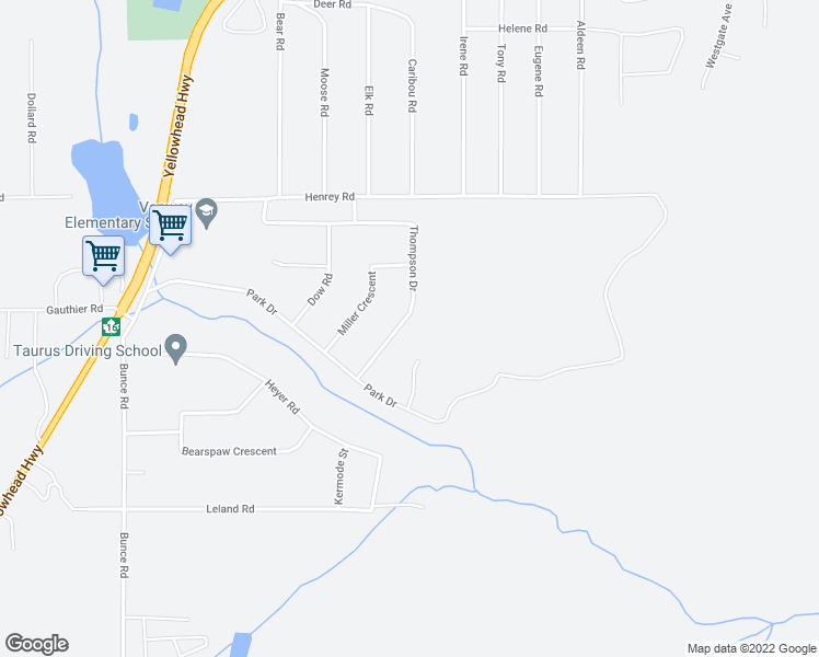 map of restaurants, bars, coffee shops, grocery stores, and more near 7812 Thompson Drive in Prince George