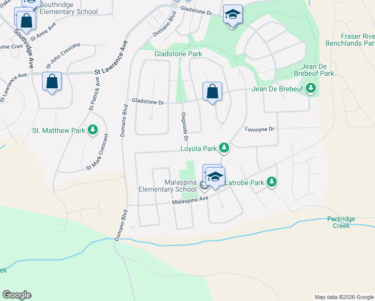 map of restaurants, bars, coffee shops, grocery stores, and more near Rochester Crescent in Prince George