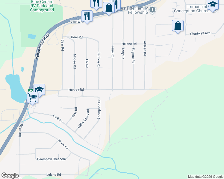 map of restaurants, bars, coffee shops, grocery stores, and more near 5158 Henry Rd in Prince George