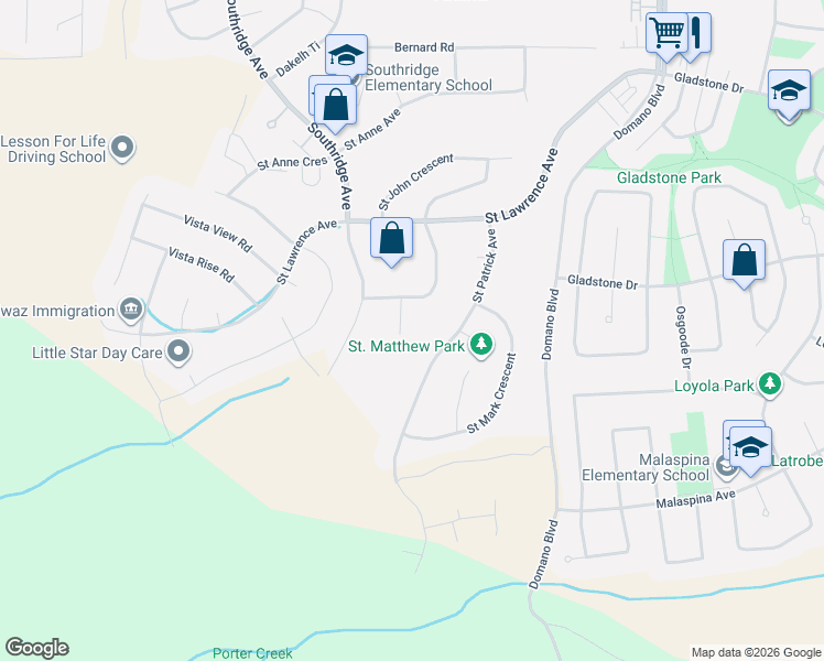 map of restaurants, bars, coffee shops, grocery stores, and more near 7830 Saint Mary Place in Prince George