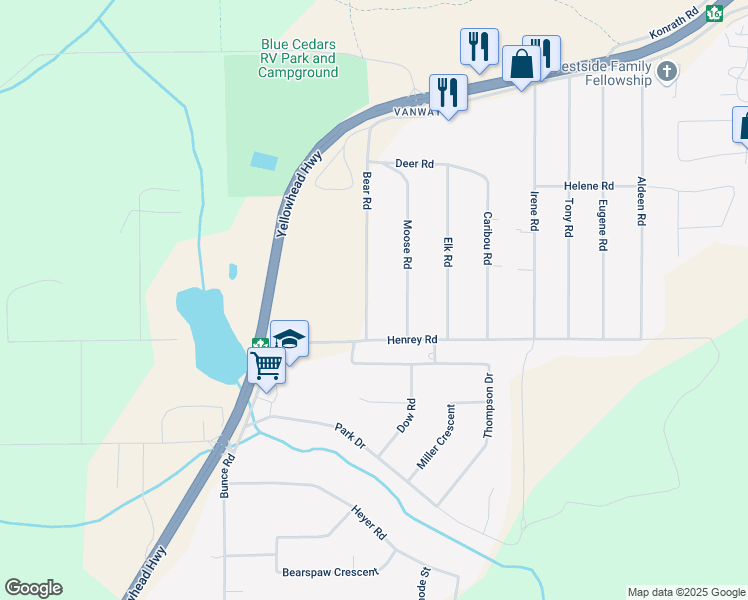 map of restaurants, bars, coffee shops, grocery stores, and more near 7402 Bear Road in Prince George